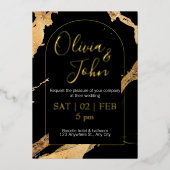 超モダンQRコー結婚ドの金ゴールド 箔招待状 (正面)