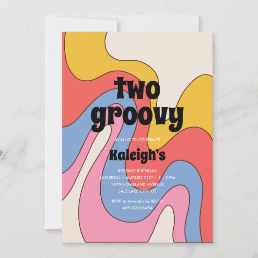 超レトロ2 Groovy 70のスタイル誕生日 招待状 (正面)