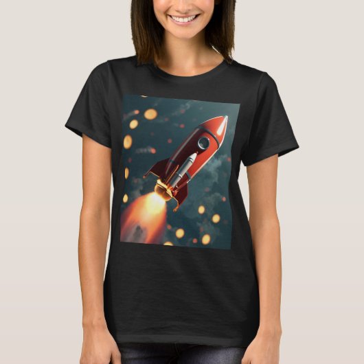 超充電を示すアニメーション式ロケット発射 Tシャツ (正面)