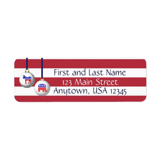 超党派の紅白と青の愛国的なクリスマス ラベル (正面)