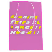 超大型ハグデザインピンク黄色の白いグラフィック ミディアムペーパーバッグ (正面)