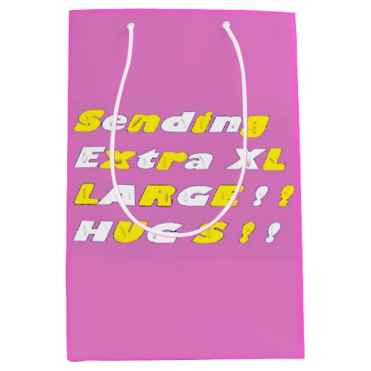 超大型ハグデザインピンク黄色の白いグラフィック ミディアムペーパーバッグ (正面)