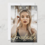 超大学院モダン金ゴールドブラシスクリプトフォトカード 招待状 (正面)