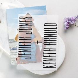 超小モダン小はっきりした名の結婚オーバーレイ ベラム紙招待状