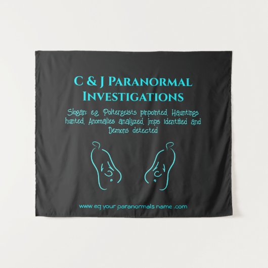 超常現象の調査員と幽霊ロゴ タペストリー (正面(横))