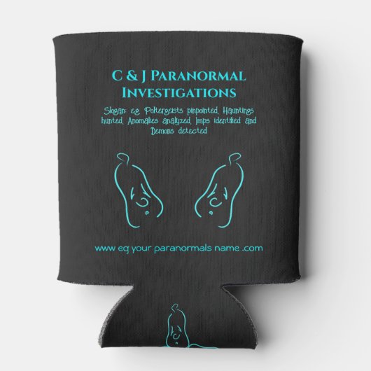 超常現象の調査員と幽霊ロゴ 缶クーラー (裏面)