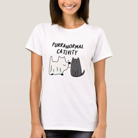 超常的な活動 おもしろハロウィン 猫の駄洒落 Tシャツ (正面)
