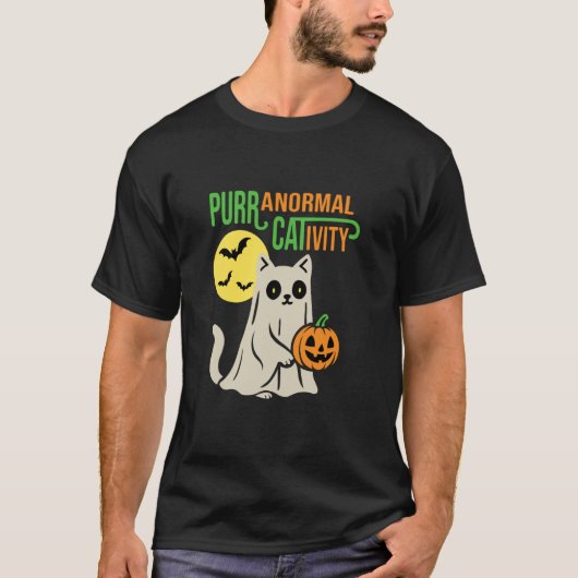 超常的な活動 ハロウィン 猫 面白い Tシャツ (正面)
