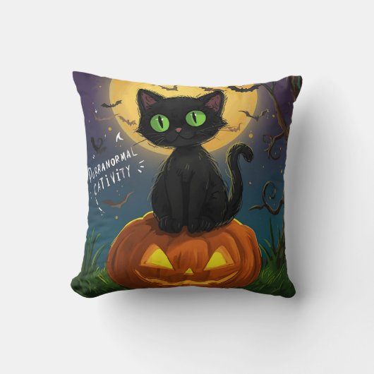 超常的な活動 黒猫 ハロウィン 枕 (正面)