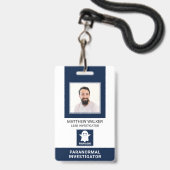 超常調査員ネイビーブルーQRコードフォトID バッジ (正面（ネックストラップ付）)