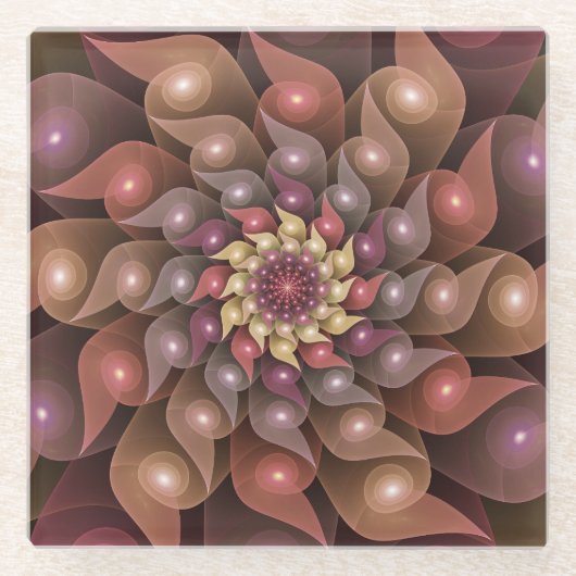 超本物の光沢のある花のモダン抽象芸術フラクタル・アート ガラスコースター (正面)