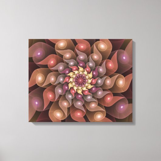 超本物の光沢のある花のモダン抽象芸術フラクタル・アート キャンバスプリント (正面)