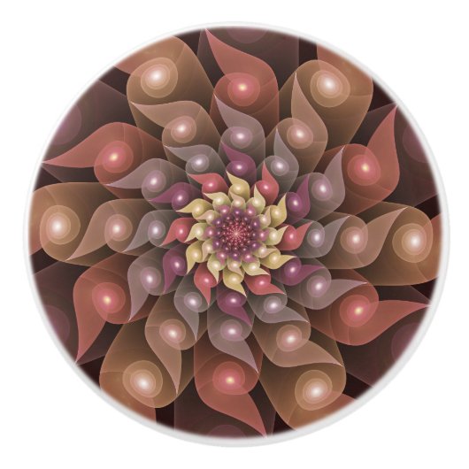 超本物の光沢のある花のモダン抽象芸術フラクタル・アート セラミックノブ (正面)