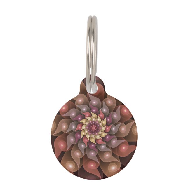 超本物の光沢のある花のモダン抽象芸術フラクタル・アート ペット　ネームタグ (正面)