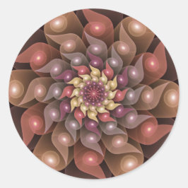 超本物の光沢のある花のモダン抽象芸術フラクタル・アート ラウンドシール