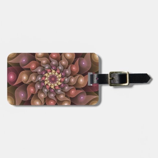 超本物の光沢のある花のモダン抽象芸術フラクタル・アート ラゲッジタグ (正面横)