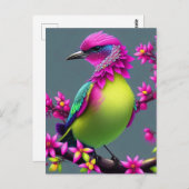超本物カラフルピンク黄色の鳥はがき ポストカード (正面/裏面)