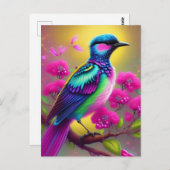 超本物カラフル鳥ピンク花はがき ポストカード (正面/裏面)