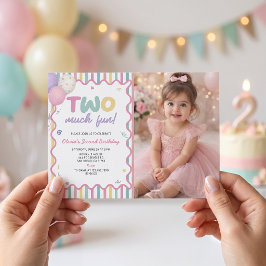 超楽しい女の子2歳の誕生日招待状 写真入り 招待状