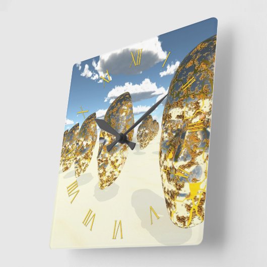 超現実のシーンの顔 スクエア壁時計 (傾斜)