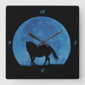 超現実ファンタジー馬と月 スクエア壁時計 (正面)