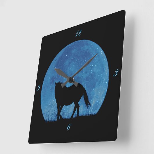 超現実ファンタジー馬と月 スクエア壁時計 (傾斜)