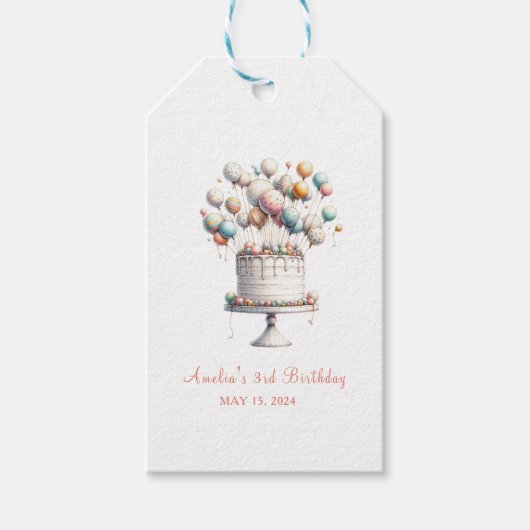 超現実主義お誕生日ケーキ&バルーンカスタムステッカー ギフトタグ (正面)
