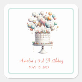 超現実主義お誕生日ケーキ&バルーンカスタムステッカー スクエアシール