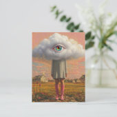 超現実主義アートの雲の中の頭の女性 ポストカード (スタンド正面)