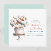 超現実主義者、かわいいバルーンとお誕生日ケーキ広場 招待状 (正面/裏面)