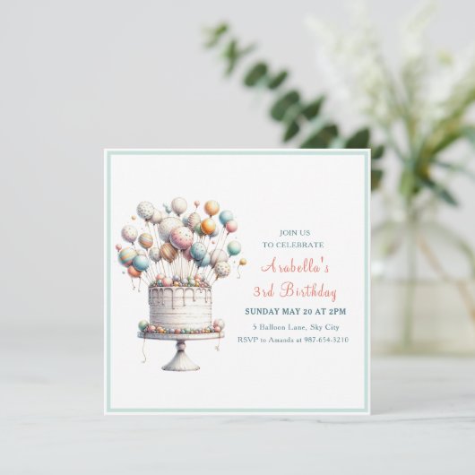 超現実主義者、かわいいバルーンとお誕生日ケーキ広場 招待状 (スタンド正面)