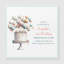超現実主義者、かわいいバルーンとお誕生日ケーキ マグネット招待状