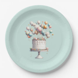 超現実主義者、かわいいバルーン&お誕生日ケーキブルー ペーパープレート
