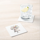 超現実主義者、かわいいバルーン&お誕生日ケーキホワイト スクエアペーパーコースター (インサイチュ)