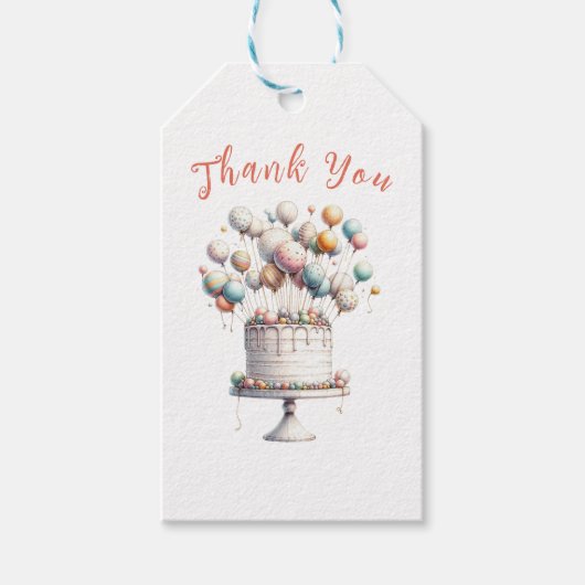 超現実主義者、風船とお誕生日ケーキありがとう ギフトタグ (正面)