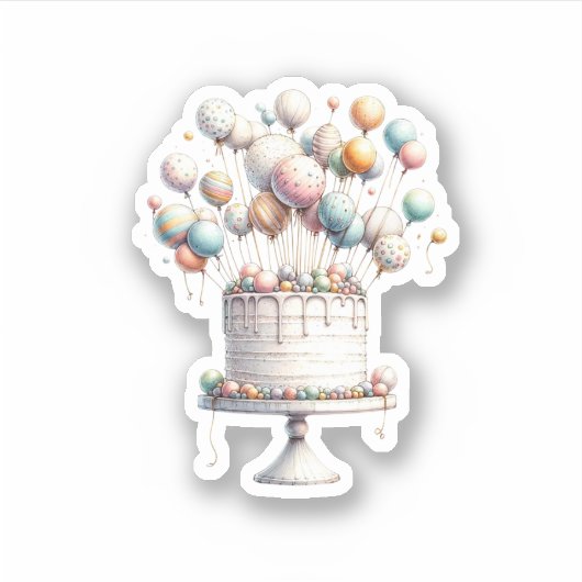 超現実主義風船とお誕生日ケーキ シール (正面)
