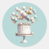 超現実主義風船とお誕生日ケーキ ラウンドシール (正面)