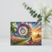 超現実小さな赤い乗馬フードフローラポータル ポストカード (スタンド正面)