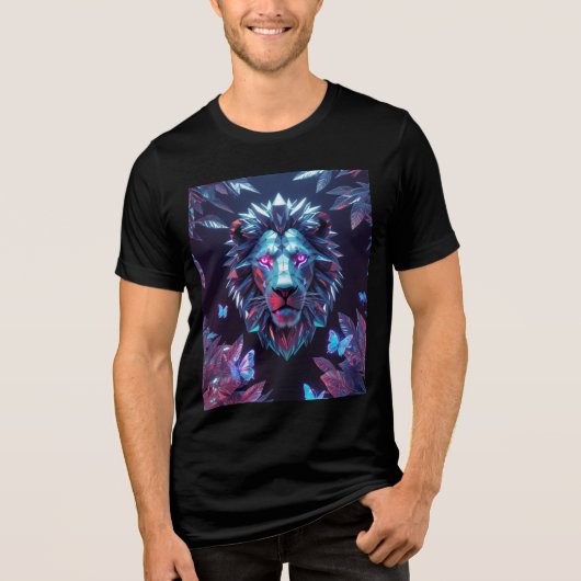 超現実幾何学ライオンジャングル – 未来的なシャツ トライブレンドTシャツ (正面)