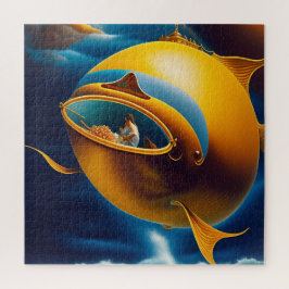 超現実抽象芸術飛んでいる潜水艦海ライフ ジグソーパズル