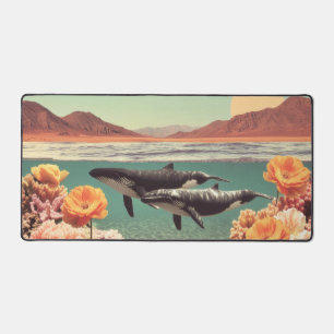 超現実的なクジラとサンゴの海の情景 デスクマット