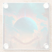 超現実的なタワーズプラネット幻想的な風景 ガラスコースター (裏面)