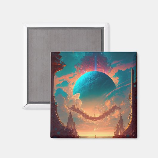 超現実的なタワーズプラネット幻想的な風景 マグネット (正面/裏面)