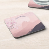 超現実的なピンクの風景と月をパーソナライズ コースター (左側)
