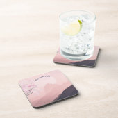 超現実的なピンクの風景と月をパーソナライズ コースター (右側)