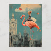 超現実的なファンタジーの子どもがピンクのフラミンゴに乗る ポストカード (正面)