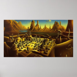 超現実的なモダン抽象芸術の大きなチェス盤の姿 ポスター