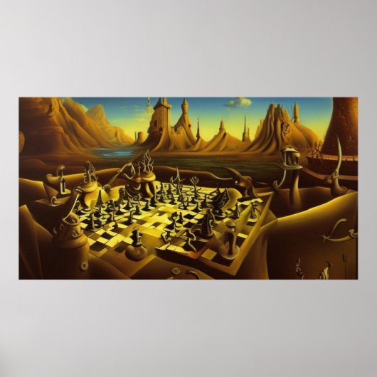 超現実的なモダン抽象芸術の大きなチェス盤の姿 ポスター (正面)