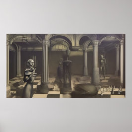 超現実的なモダン抽象芸術チェス盤の姿モノ ポスター