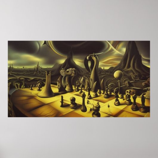 超現実的なモダン抽象芸術チェス盤の姿 ポスター (正面)